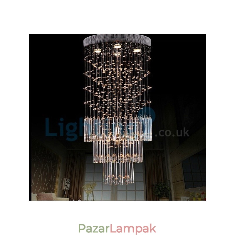 Modern, modern csillár süllyeszthető függőlámpa kristály esőcsepp lámpa