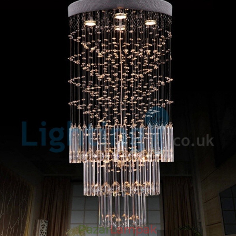 Modern, modern csillár süllyeszthető függőlámpa kristály esőcsepp lámpa