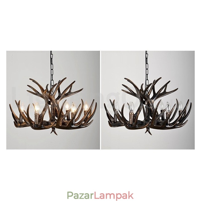 6 Világos rusztikus művészi retro agancs fekete csillár