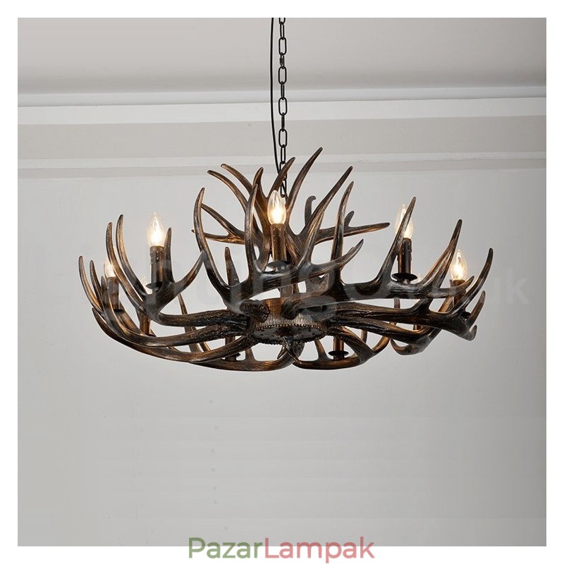 9 Világos rusztikus művészi retro agancs fekete csillár