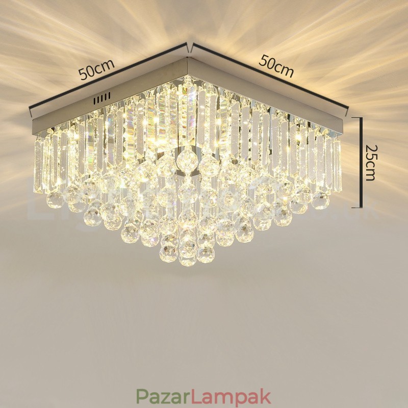 Kortárs 40 cm-es, 50 cm-es, négyzet alakú kristály süllyesztett mennyezeti lámpák