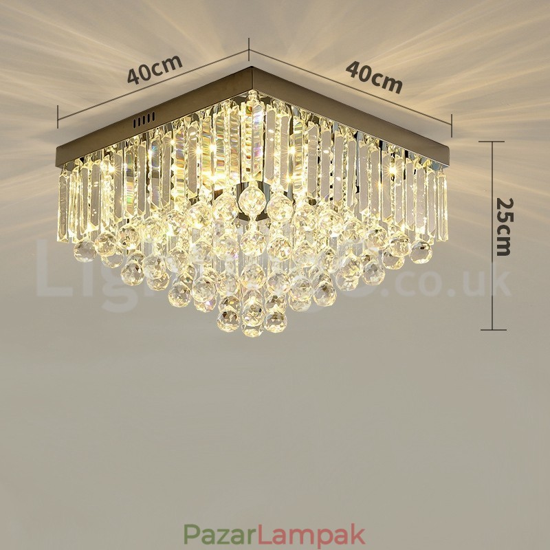 Kortárs 40 cm-es, 50 cm-es, négyzet alakú kristály süllyesztett mennyezeti lámpák