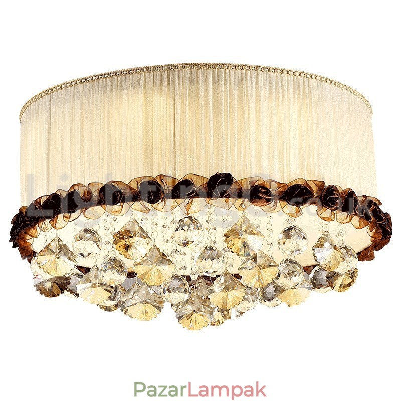 Kortárs, modern, 50 cm-es, kerek, süllyesztett kristály mennyezeti lámpák szövet árnyékoló