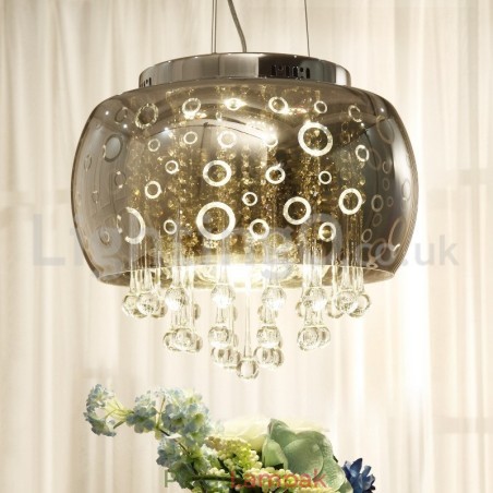 Modern 40 cm-es kerek üveg lámpaernyős kristály függeszték Modern 40 cm-es kerek üveg lámpaernyős kristály függeszték