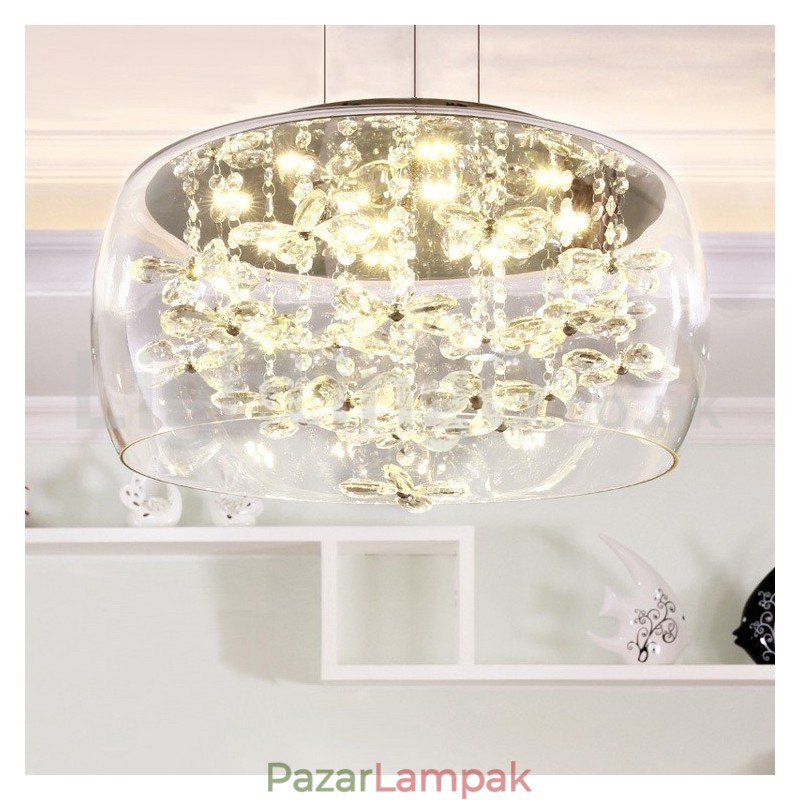 Modern, 40 cm-es 50 cm-es kerek, átlátszó üveg lámpaernyős kristály függeszték