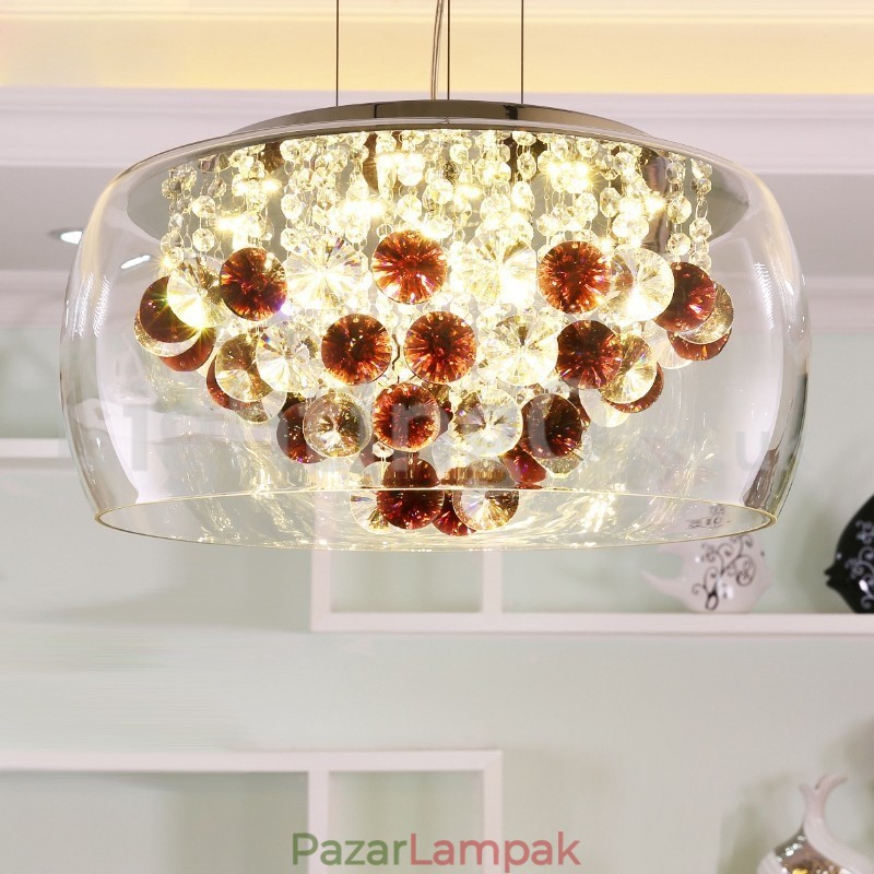 Modern, 40 cm-es 50 cm-es kerek, átlátszó üveg lámpaernyős kristály függeszték