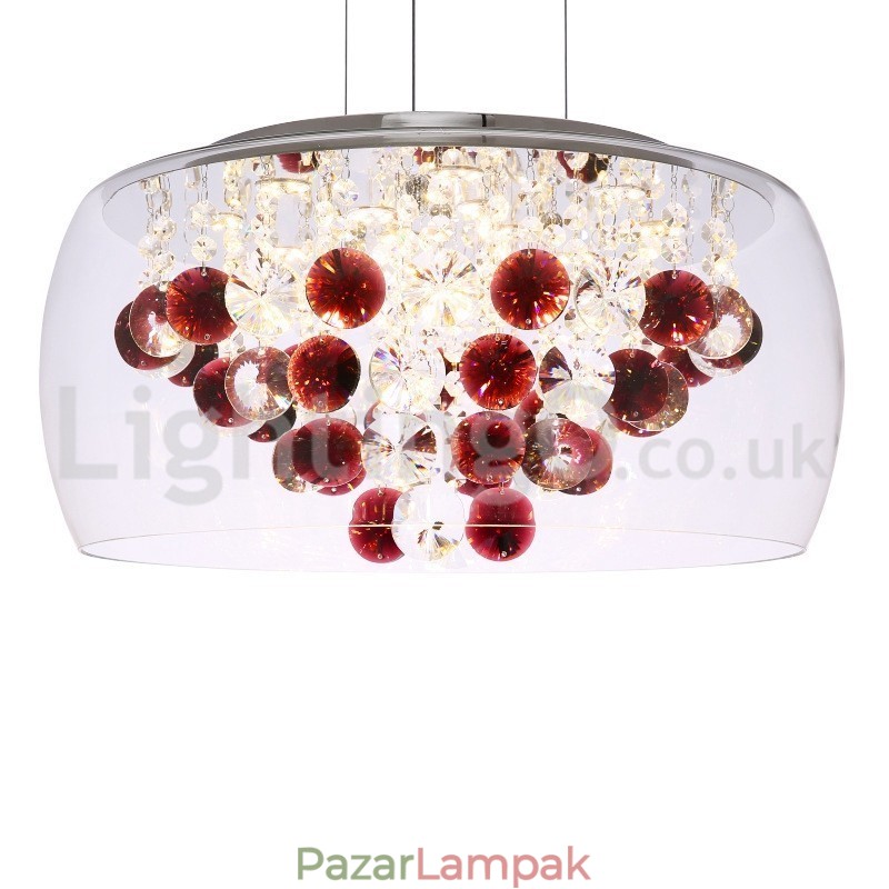 Modern, 40 cm-es 50 cm-es kerek, átlátszó üveg lámpaernyős kristály függeszték