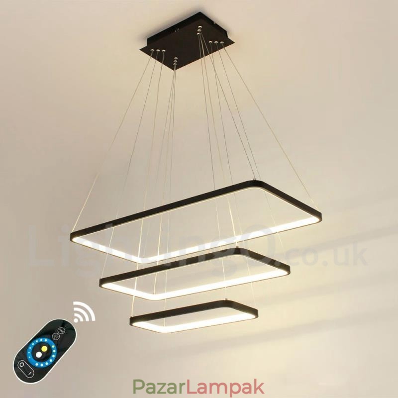 Szabályozható függőlámpa távirányítóval Modern design Három téglalap