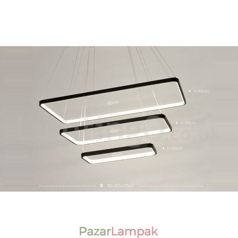 Szabályozható függőlámpa távirányítóval Modern design Három téglalap