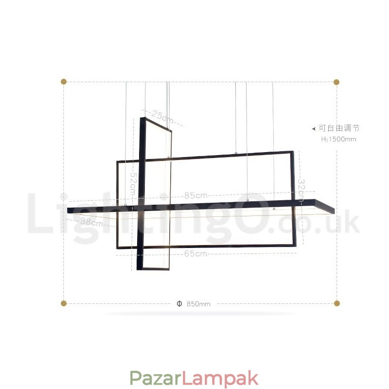 Szabályozható függőlámpa távirányítóval Modern design Három téglalap
