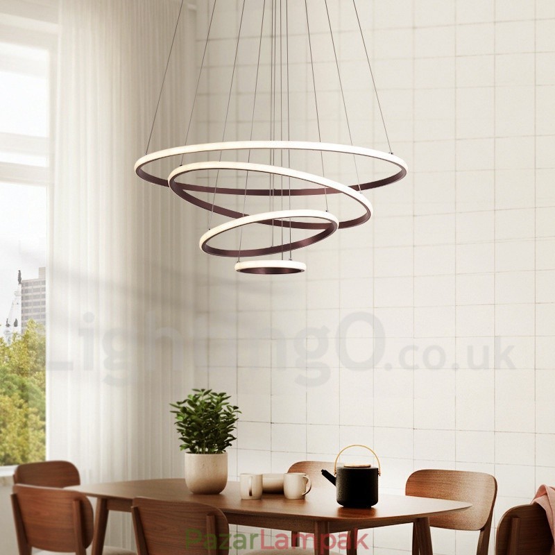 A körökön kívül szabályozható függőlámpa távirányítóval, modern design gyűrűkkel