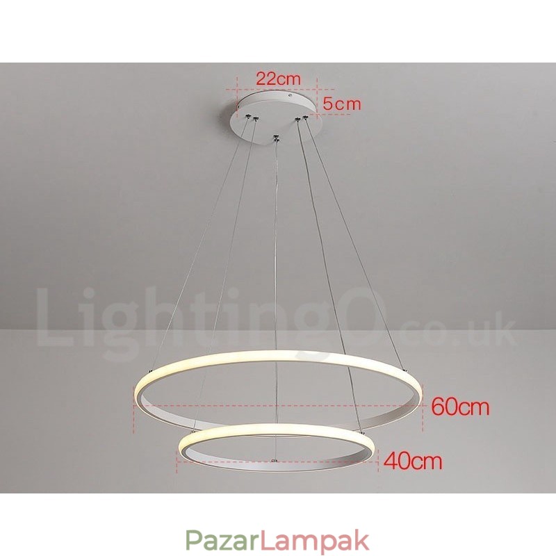 A körökön kívül szabályozható függőlámpa távirányítóval, modern design gyűrűkkel