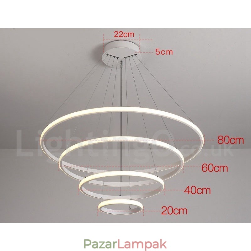 A körökön kívül szabályozható függőlámpa távirányítóval, modern design gyűrűkkel