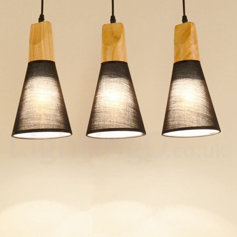 Fa Modern 1 Light 3 Lights függeszték szövet ernyővel
