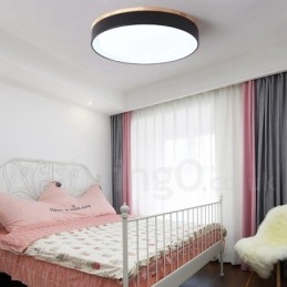 Több színben szabályozható, kör alakú fa mennyezeti lámpa akril ernyővel, északi stílusú mennyezeti lámpával