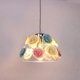 Többszínű virágos Macaron mennyezeti függőlámpa üvegernyős függőlámpával
