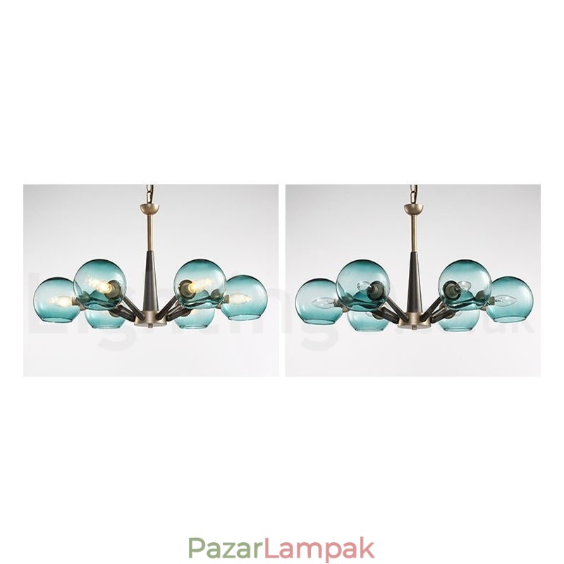Retro Vintage Magic Bean rusztikus csillár több színű üvegárnyékolóval
