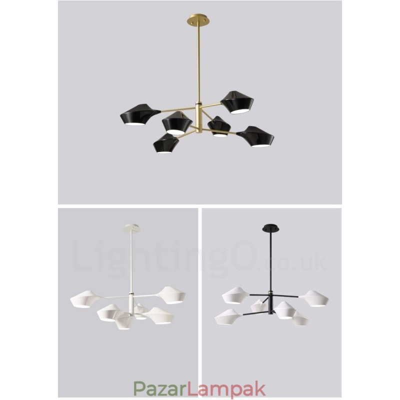 Modern kortárs csőcsillár fehér fekete akril árnyalatokkal