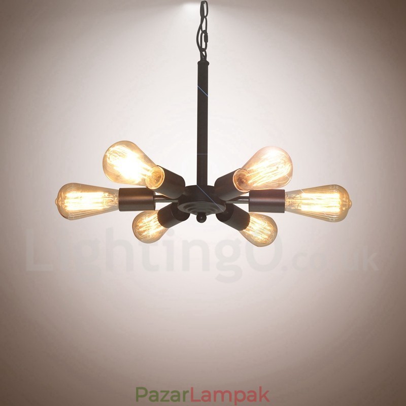 6 Világos rusztikus Retro Vintage fekete függőlámpa kivitel