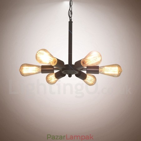 6 Világos rusztikus Retro Vintage fekete függőlámpa kivitel