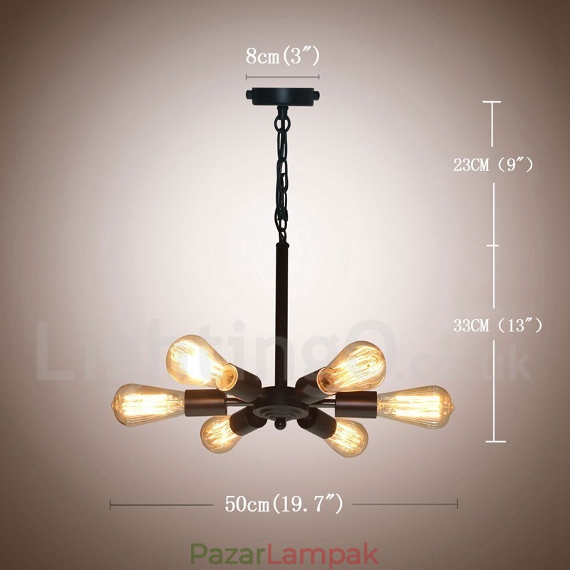 6 Világos rusztikus Retro Vintage fekete függőlámpa kivitel