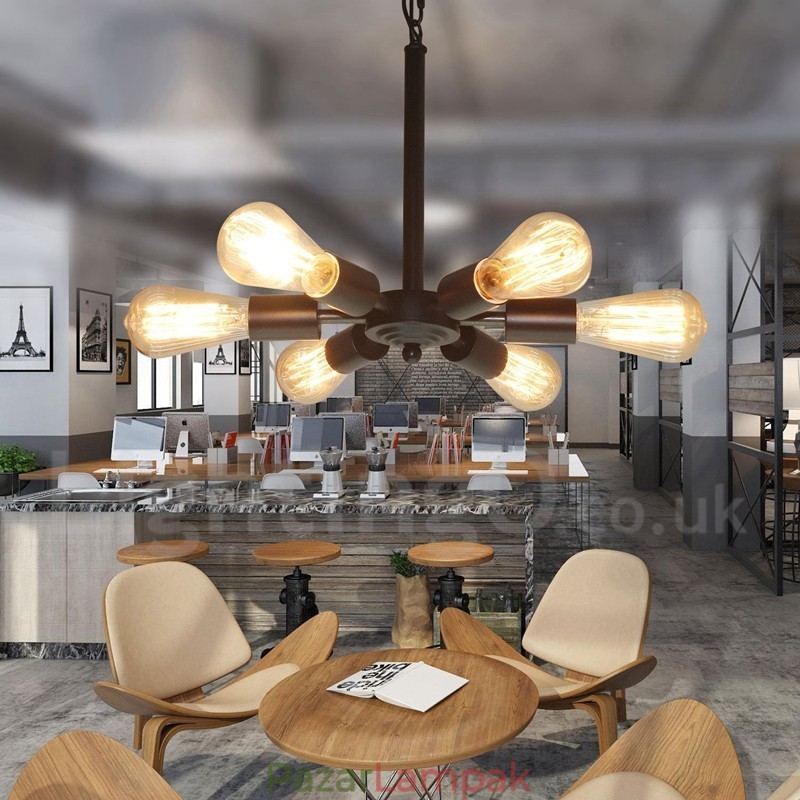 6 Világos rusztikus Retro Vintage fekete függőlámpa kivitel