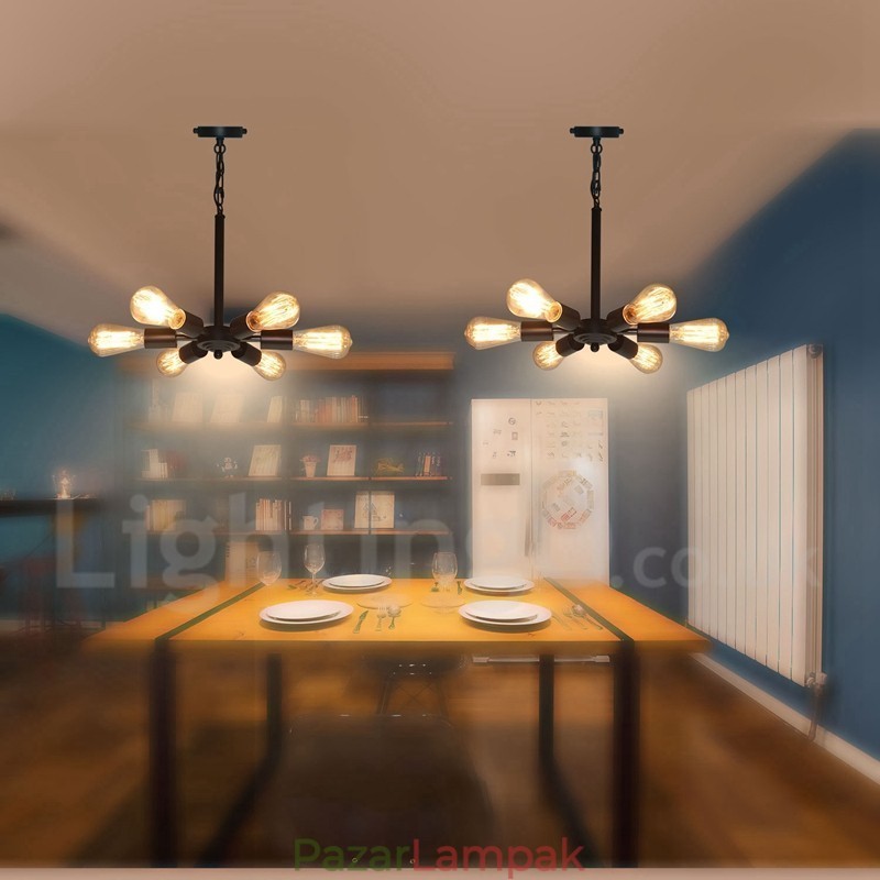 6 Világos rusztikus Retro Vintage fekete függőlámpa kivitel