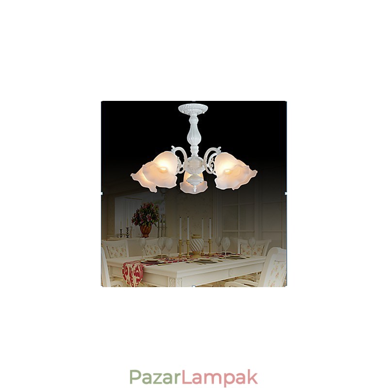 Flush Mount Five Lights White European Retro Classic