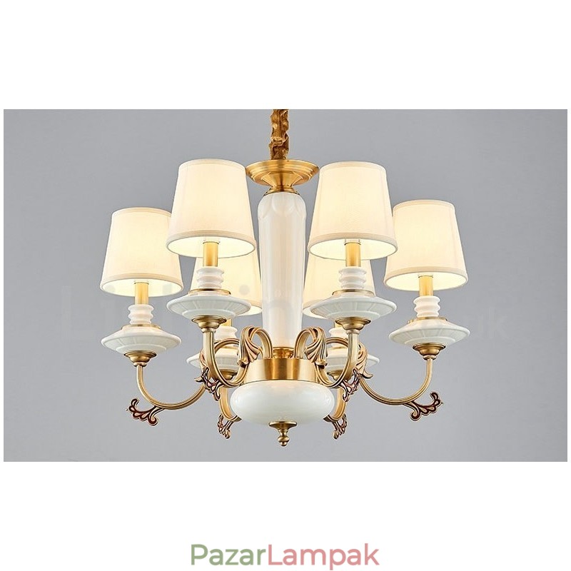 Retro vintage sárgaréz kerámia függő gyertyacsillár szövet ernyőkkel