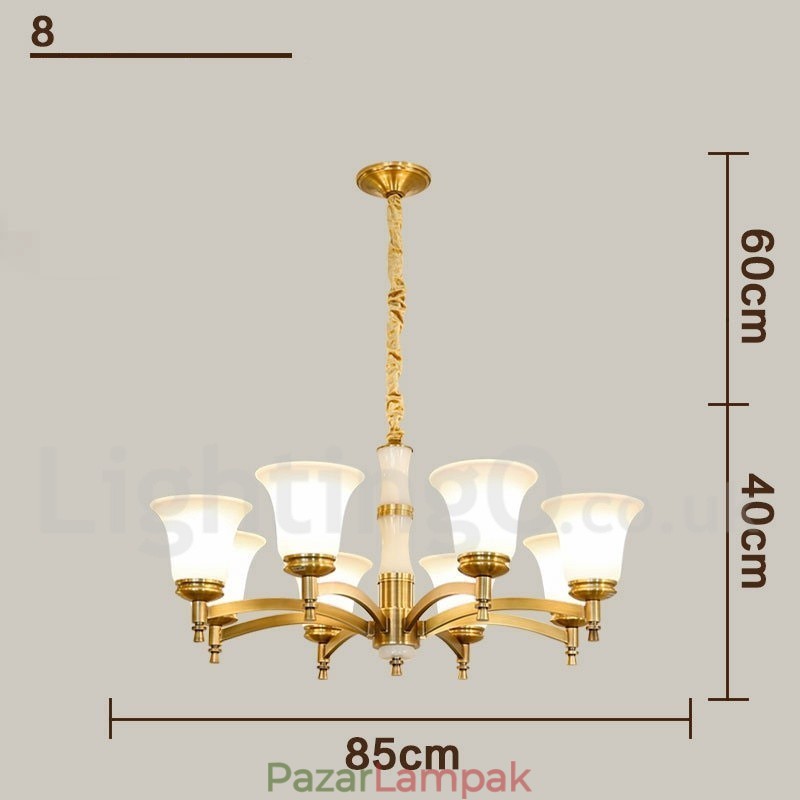 Tiszta sárgaréz luxus rusztikus retro vintage sárgaréz függő gyertyacsillár üveg ernyőkkel