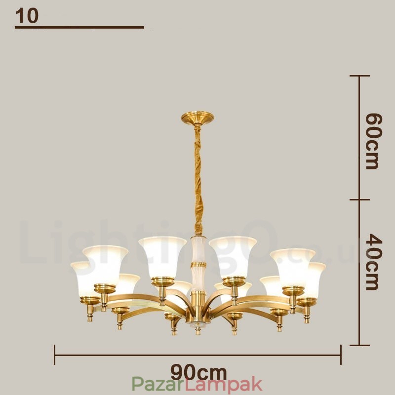Tiszta sárgaréz luxus rusztikus retro vintage sárgaréz függő gyertyacsillár üveg ernyőkkel