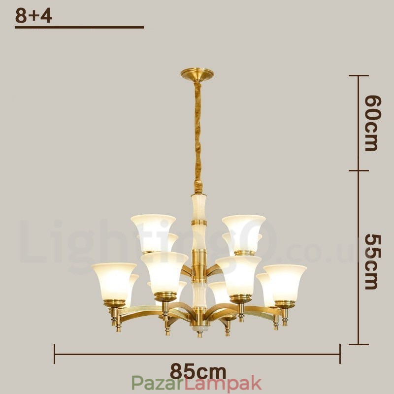 Tiszta sárgaréz luxus rusztikus retro vintage sárgaréz függő gyertyacsillár üveg ernyőkkel