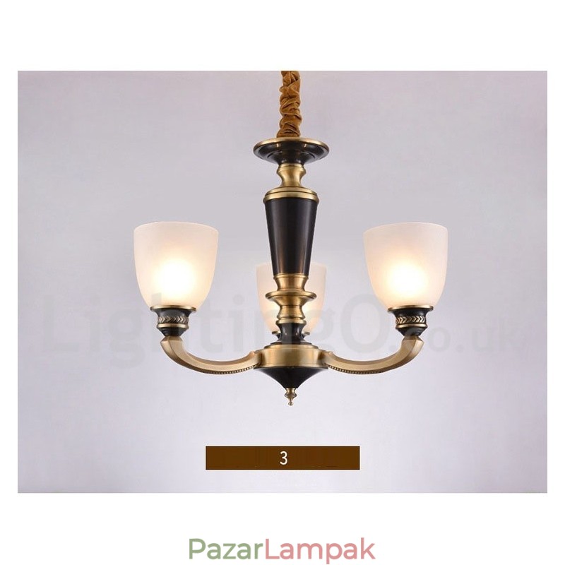 Tiszta sárgaréz luxus rusztikus retro vintage sárgaréz függő gyertyacsillár üveg ernyőkkel