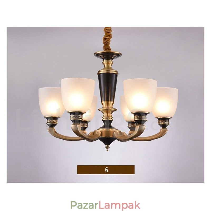 Tiszta sárgaréz luxus rusztikus retro vintage sárgaréz függő gyertyacsillár üveg ernyőkkel