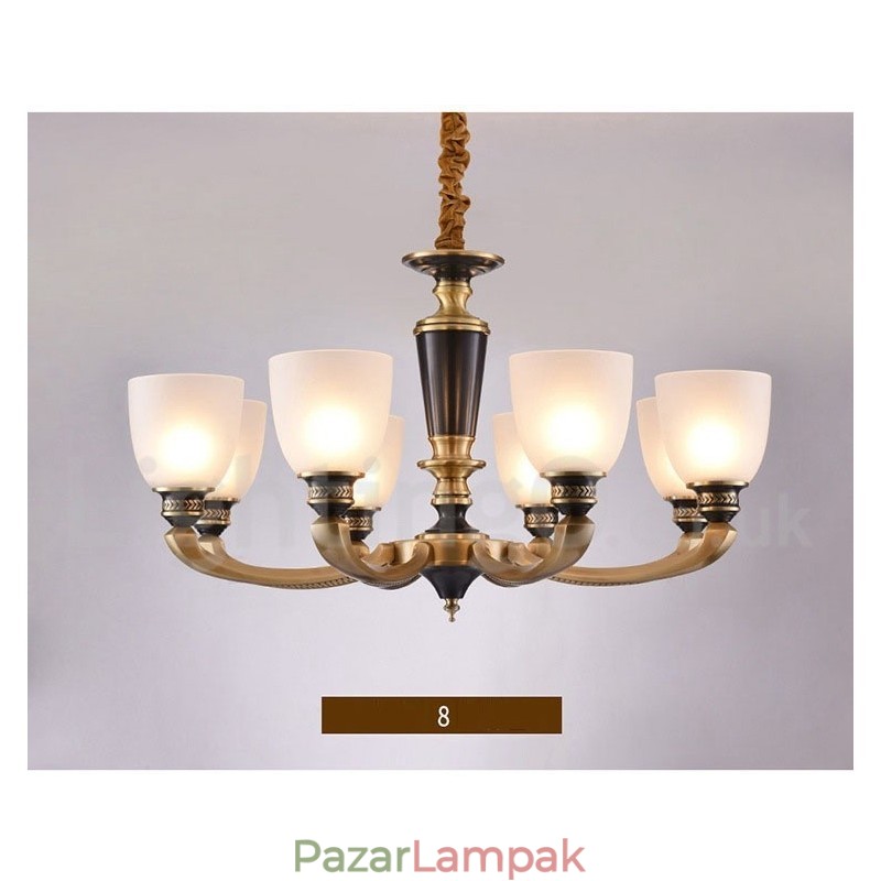 Tiszta sárgaréz luxus rusztikus retro vintage sárgaréz függő gyertyacsillár üveg ernyőkkel