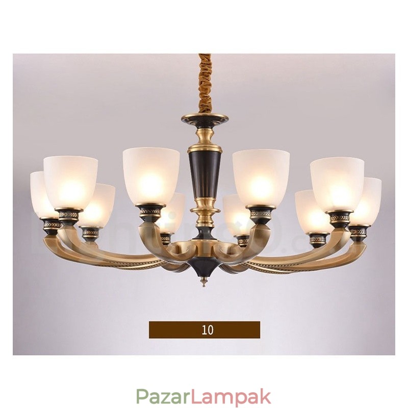 Tiszta sárgaréz luxus rusztikus retro vintage sárgaréz függő gyertyacsillár üveg ernyőkkel