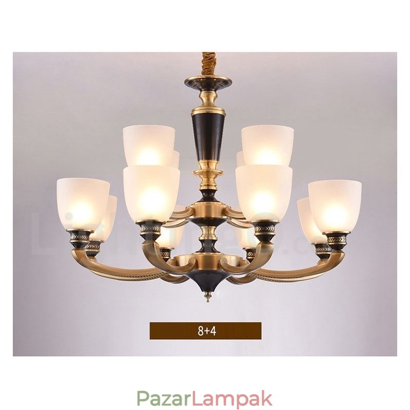 Tiszta sárgaréz luxus rusztikus retro vintage sárgaréz függő gyertyacsillár üveg ernyőkkel