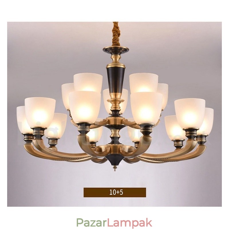 Tiszta sárgaréz luxus rusztikus retro vintage sárgaréz függő gyertyacsillár üveg ernyőkkel