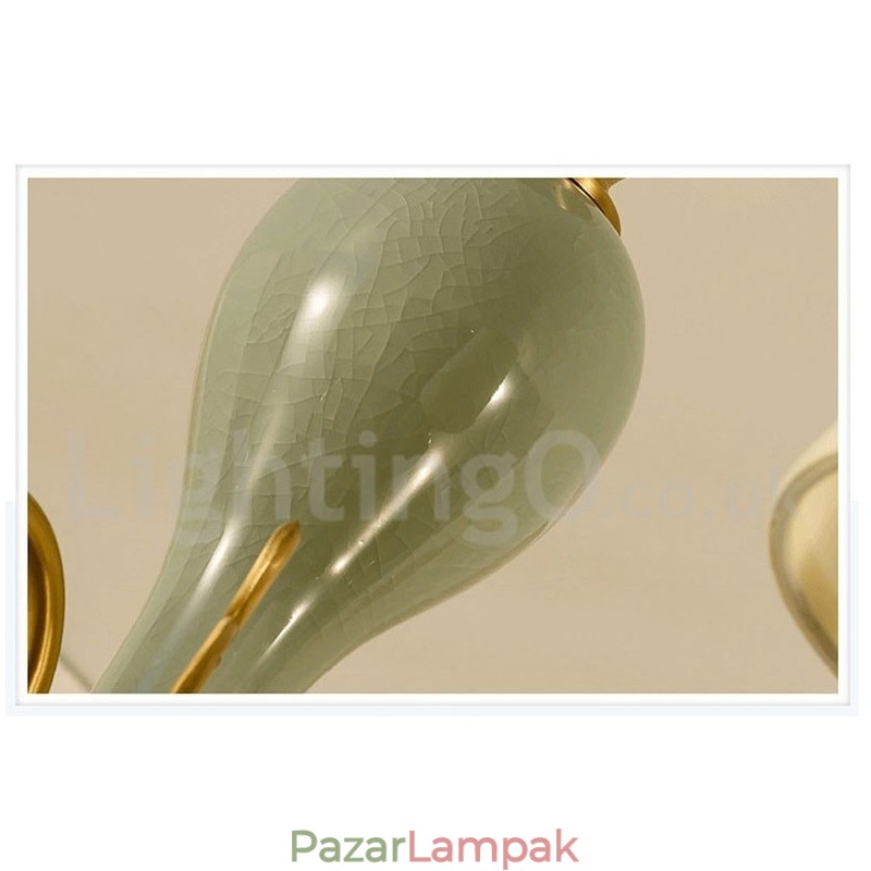 Tiszta sárgaréz luxus rusztikus retro vintage sárgaréz kerámia függő gyertyacsillár szövet ernyőkkel