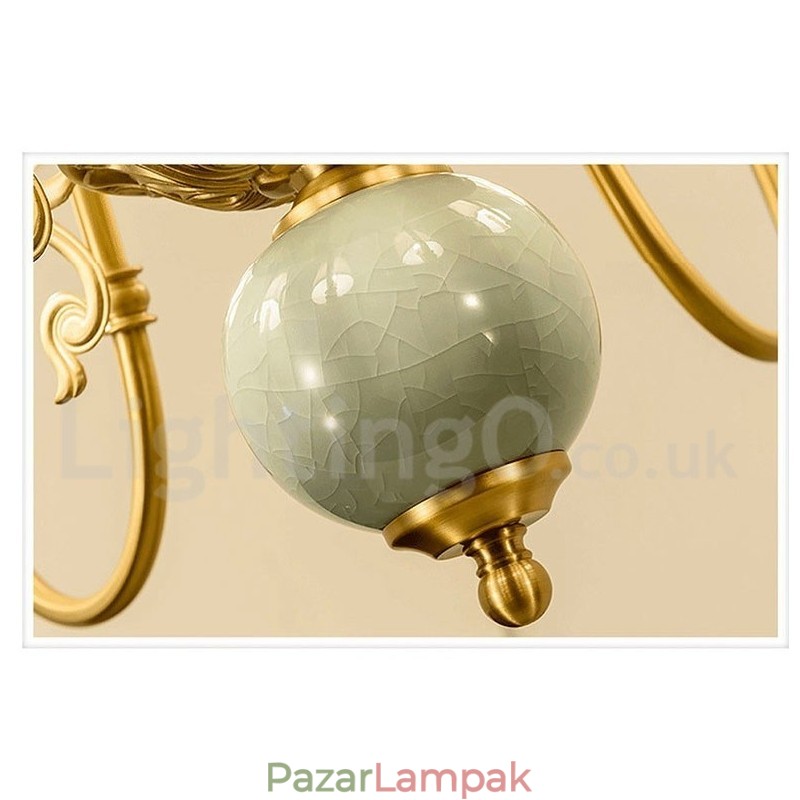 Tiszta sárgaréz luxus rusztikus retro vintage sárgaréz kerámia függő gyertyacsillár szövet ernyőkkel