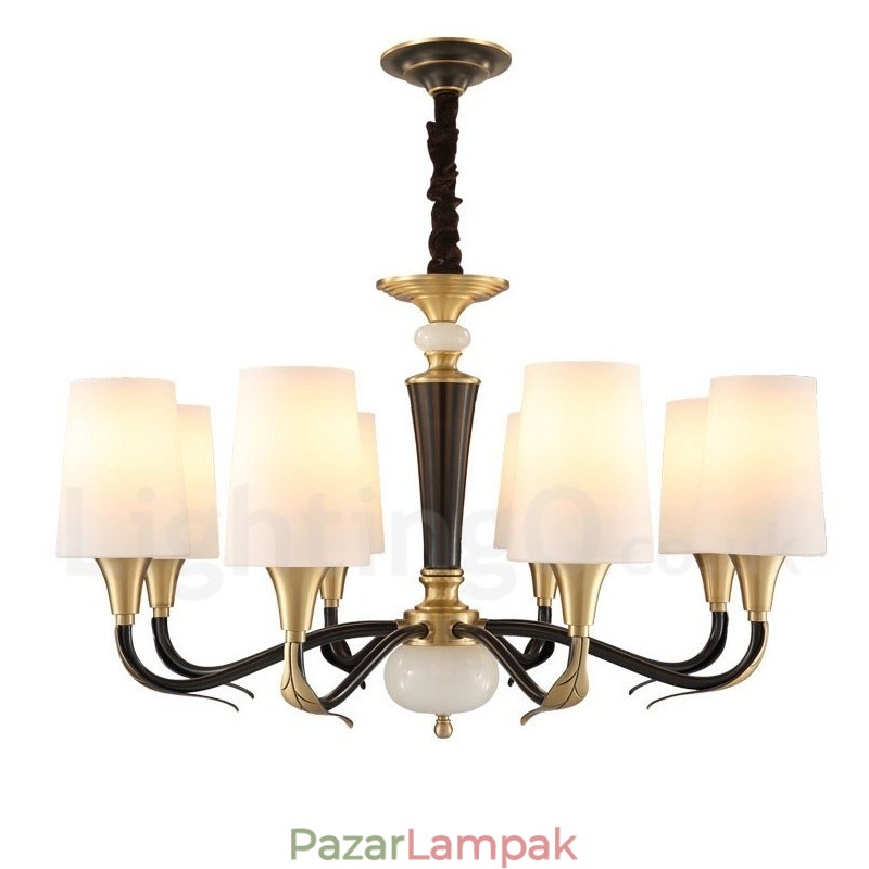 Tiszta sárgaréz luxus rusztikus retro vintage sárgaréz függő gyertyacsillár üveg ernyőkkel