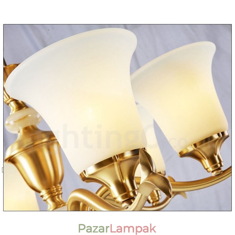 Tiszta sárgaréz luxus rusztikus retro vintage sárgaréz függő gyertyacsillár üveg ernyőkkel