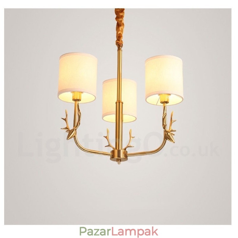 Tiszta sárgaréz luxus rusztikus retro vintage sárgaréz függő gyertyacsillár szövet ernyőkkel