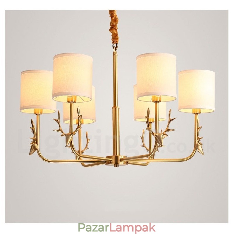 Tiszta sárgaréz luxus rusztikus retro vintage sárgaréz függő gyertyacsillár szövet ernyőkkel