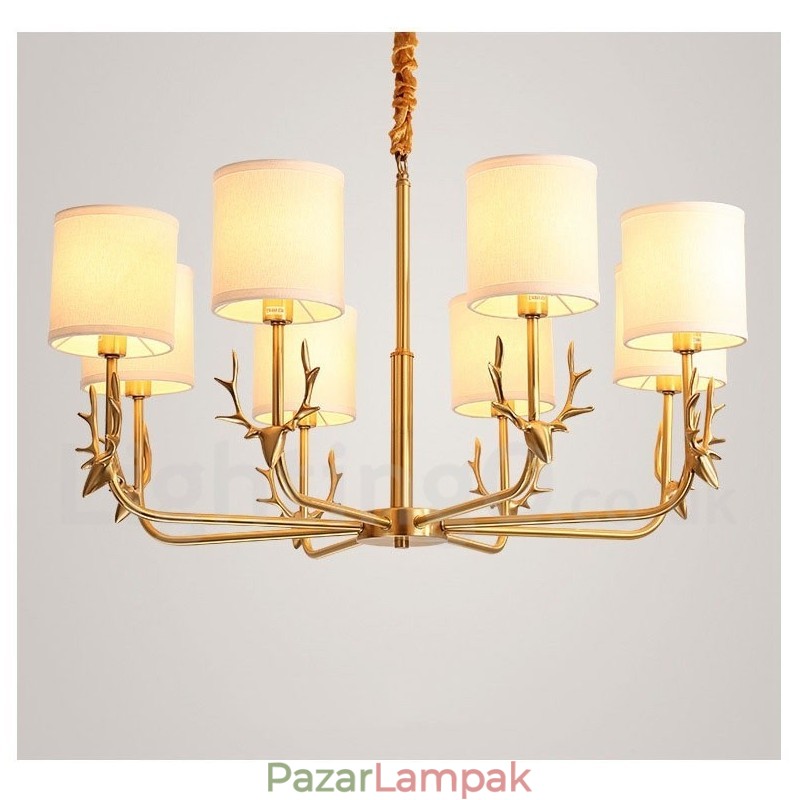 Tiszta sárgaréz luxus rusztikus retro vintage sárgaréz függő gyertyacsillár szövet ernyőkkel