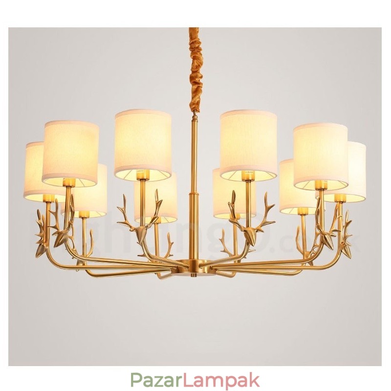 Tiszta sárgaréz luxus rusztikus retro vintage sárgaréz függő gyertyacsillár szövet ernyőkkel
