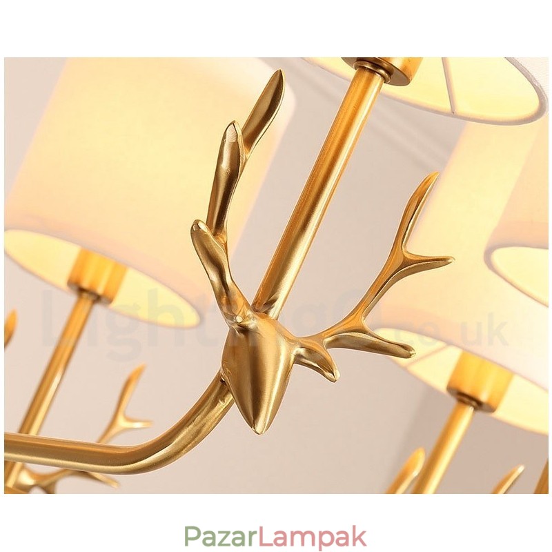 Tiszta sárgaréz luxus rusztikus retro vintage sárgaréz függő gyertyacsillár szövet ernyőkkel