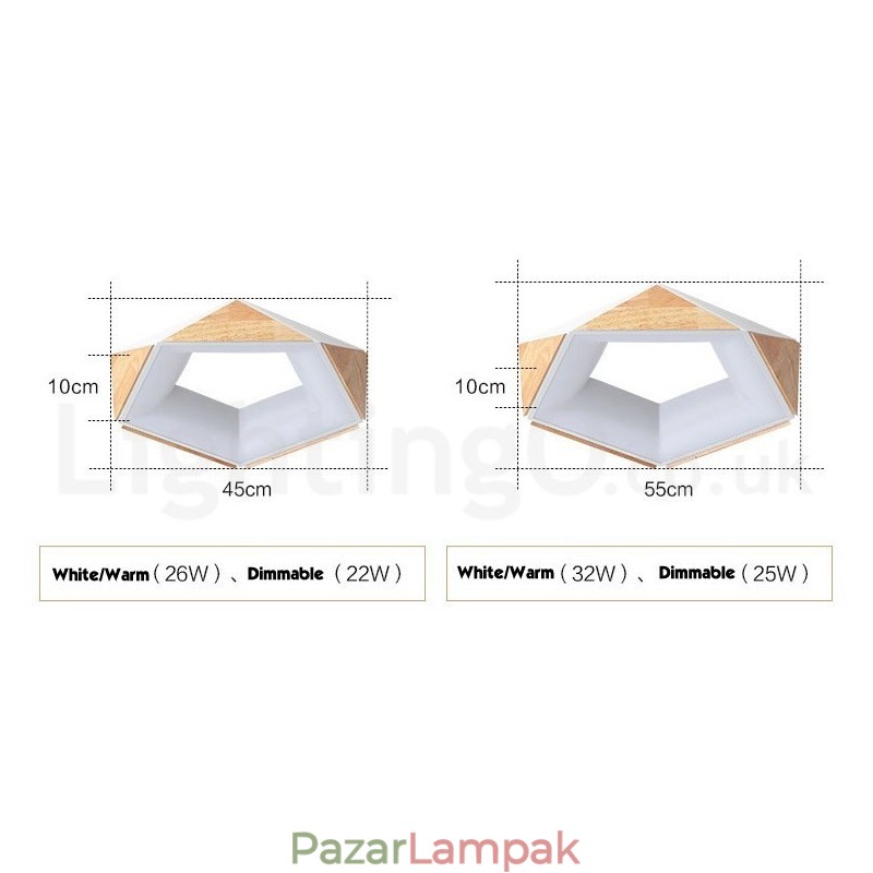 Több színben szabályozható, ötszögű fa mennyezeti lámpa akril ernyővel, északi stílusú mennyezeti lámpa
