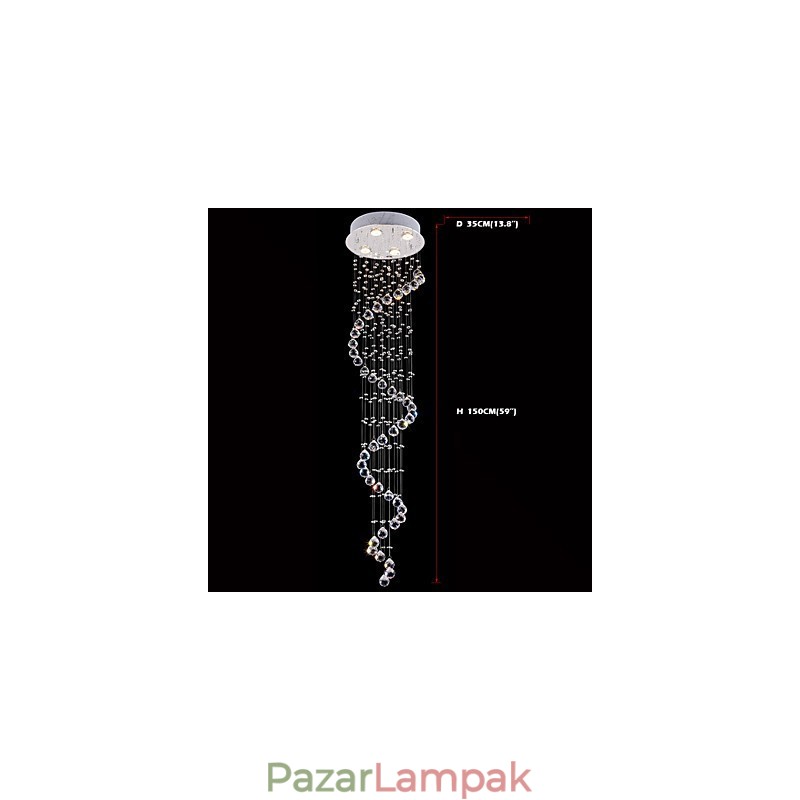 Kristály függőlámpa csillár világítás 4 lámpa ezüst baldachinos átlátszó K9 Crystal Helix mennyezeti lámpák H150CM