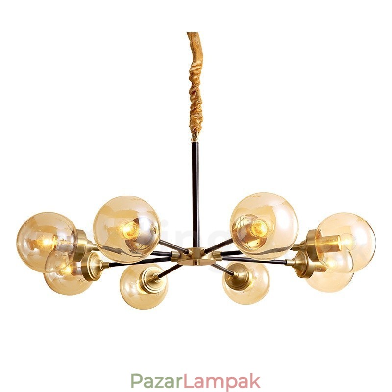 Tiszta sárgaréz luxus rusztikus retro vintage sárgaréz függőcsillár üvegárnyékolóval